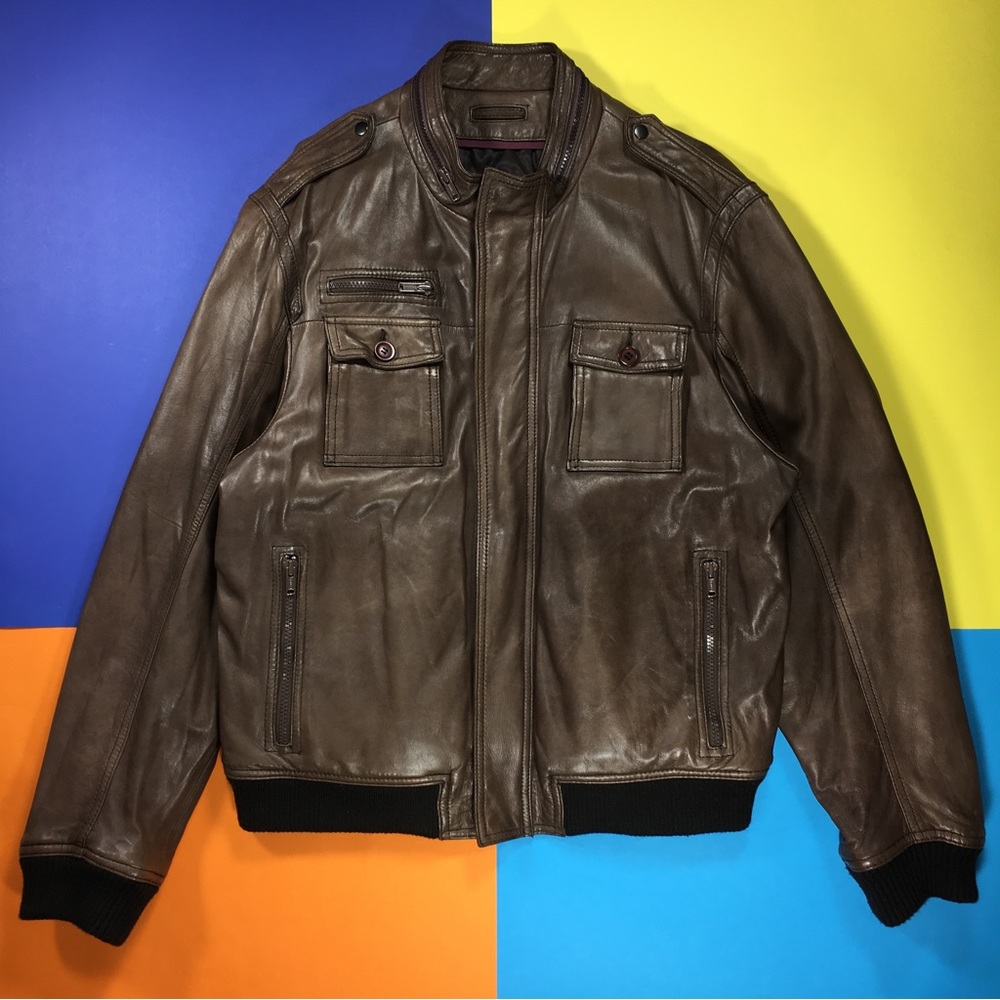 Wilsons Leather Brown Bomber Jacket Large Vintage Chocolate Brown Quilted Lined